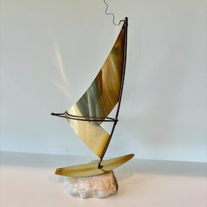 Don Demott 1970s Handmade Brass Sailboard on Onyx Base