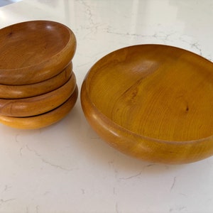 Made in Japan Wood Large Salad Bowl with Four Serving Bowls