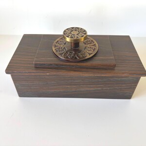 Mid Century Faux Wood Box with Ornate Antique Brass Knob
