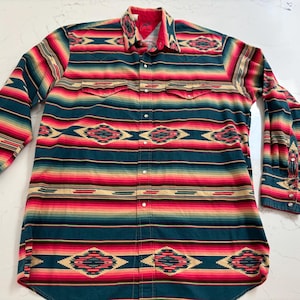 Vintage Roper Colorful Aztec Design Western Shirt XXL Men&#39;s Button Up with Pearl Snaps