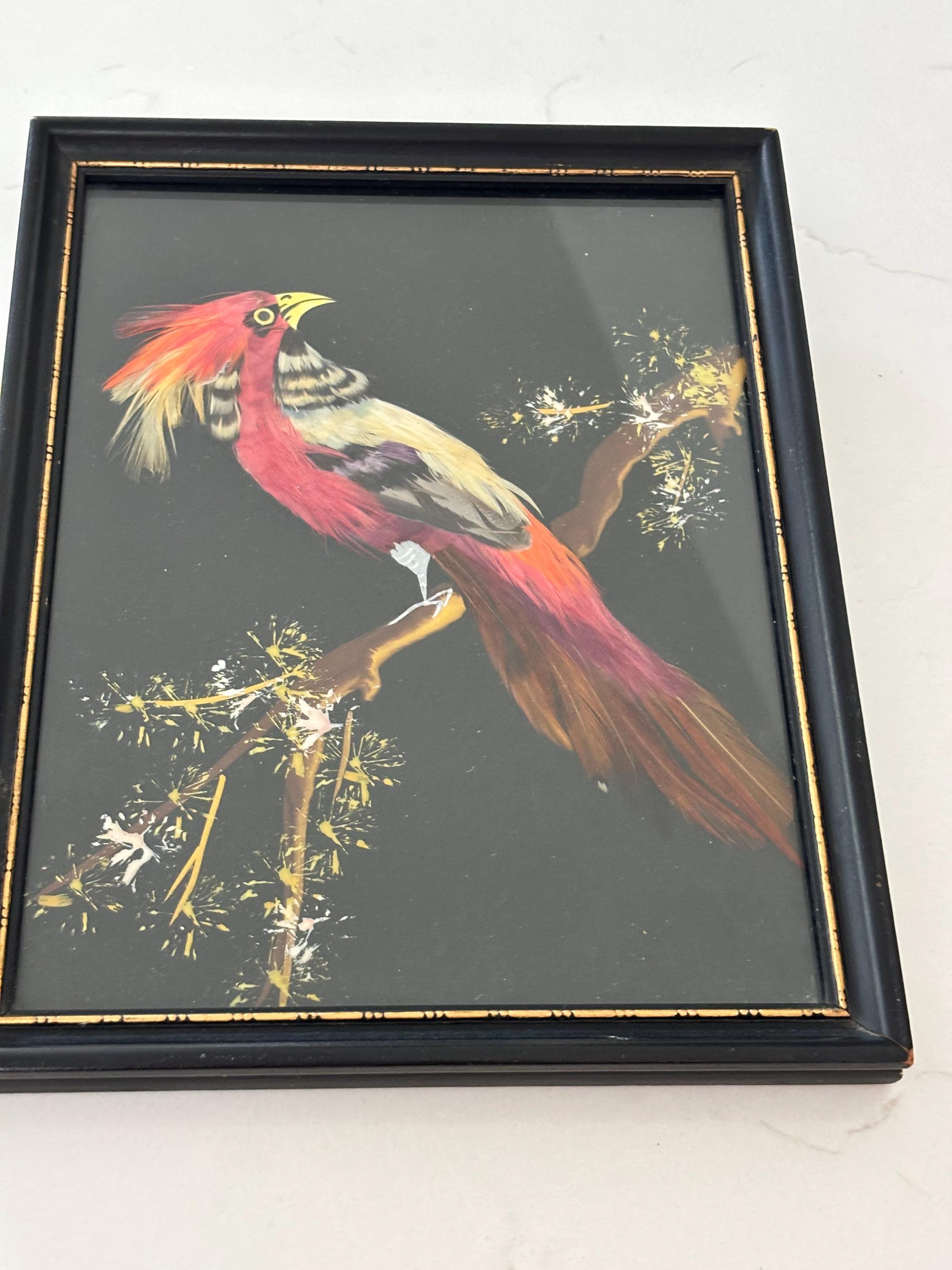 小さな額入りヴィンテージメキシコの鳥の羽根アート絵画 - Etsy 日本
