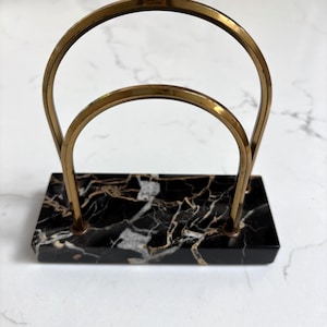Vintage Letter Holder or Mail Organizer in Black Marble Base with Brass Metal