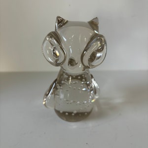MCM Hand Blown Art Glass Owl Figurine with Controlled Bubbles