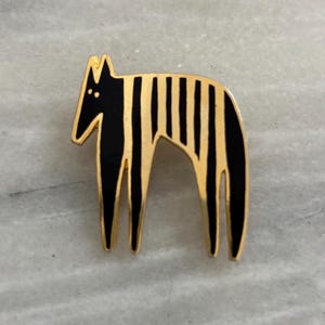 Laurel Burch Brooch Wild Animal in Black and Gold Wild Striped