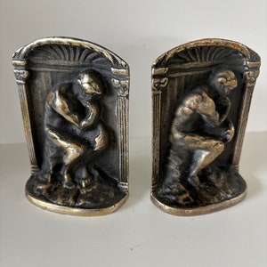 Pair of Brass and Cast Iron &quot;Thinker&quot; Bookends
