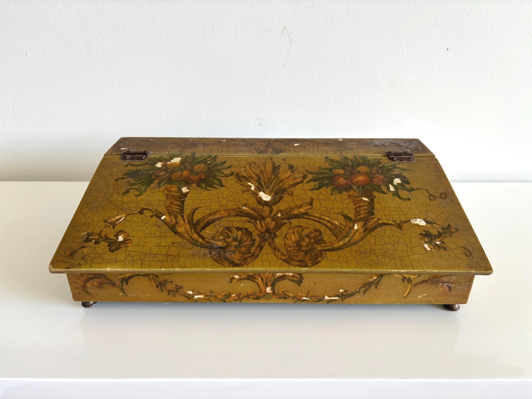 Antique Florentine Tabletop Secretary With Green Marbled Paper Interior ...