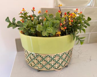 Lampada da terra portatile vintage MCM Gilner Green con base in filo di ottone