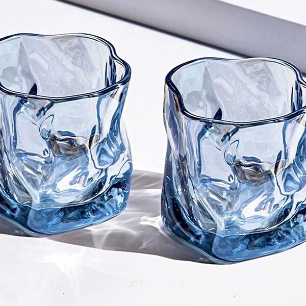 Blue Cocktail Glass, Hammered Whiskey Glass, 300ml
