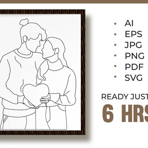 Dessin au trait photo de couple personnalisé, cadeau Saint-Valentin, portrait de couple, croquis photo portrait, dessin au trait personnalisé, croquis à partir d'une photo
