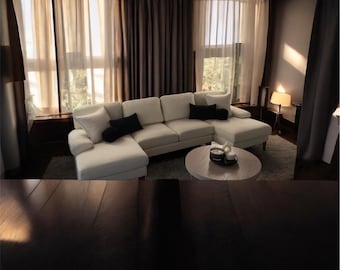 Sofá blanco cálido - Sofá seccional de 4 plazas con chaise longue doble para sala de estar o apartamento - Sofá beige
