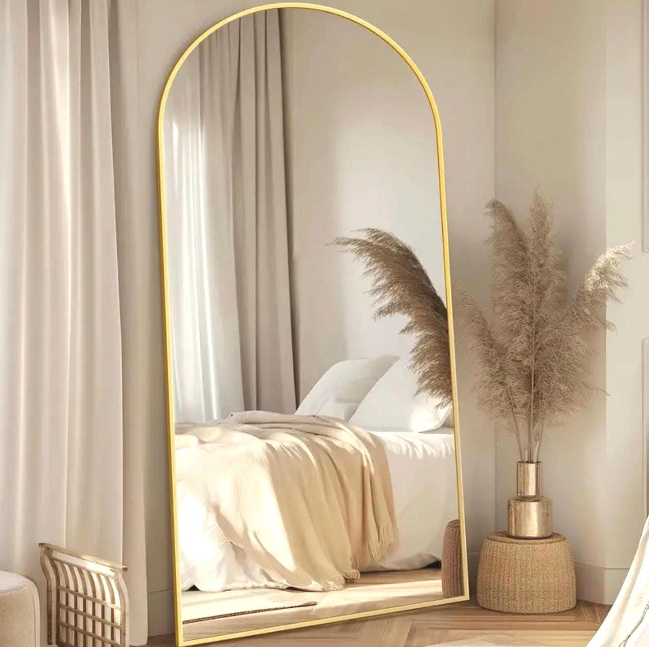 Oversized Gold Arch Mirror 71”x30” - Elegant Large Wall Mirror, Modern Arch-Shaped Full-Length Mirror for Living Room, XL Floor Mirror