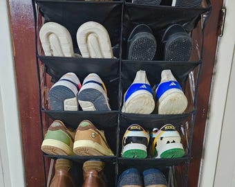 Over Door Shoe Organizer 10 Tier 20-30 Pair Storage Rack Clear Pockets Hanging Closet Holder for Sneakers Boots Heels Black