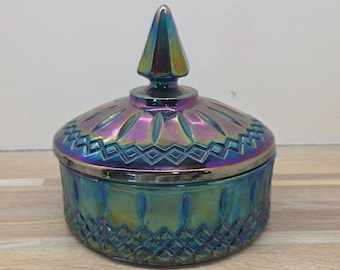 Dulcera de cristal azul carnaval de Indiana Glass, estilo vintage, con tapa, diseño de princesa.