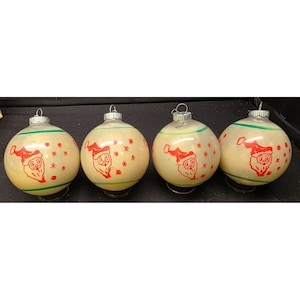 Vintage Glass Stenciled Santa Head Stars Design Shiny Brite Christmas Ornaments