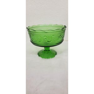 Vintage E.O. Brody Emerald Green Glass Pedestal Compote Candy Dish Made in USA