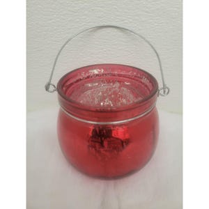 Red Silver Mercury Glass Jar Candle Holder with Metal Handle