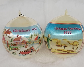 Vintage Christmas Satin Christmas Ornaments - Set of 2 1992 and 1993