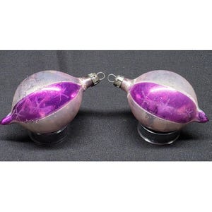 2 Vintage Mercury Glass Purple Teardrop Christmas Hand Painted Ornaments