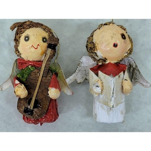 Vintage Paper Mache Angel Christmas Holiday Ornaments