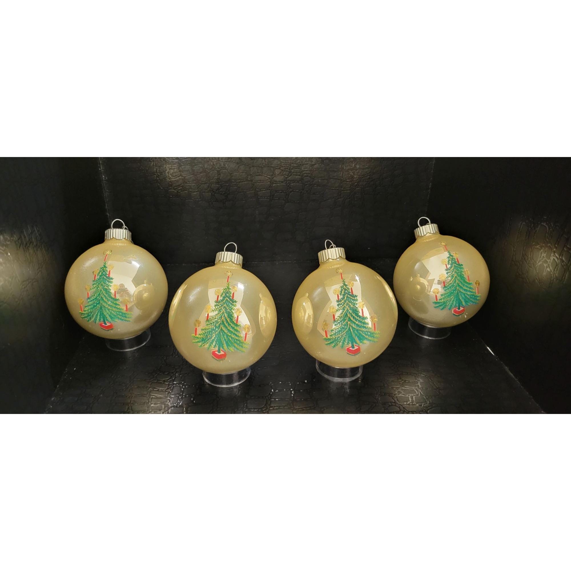 Martha Stewart Glass Christmas Ornaments Set of 4 Painted Tree