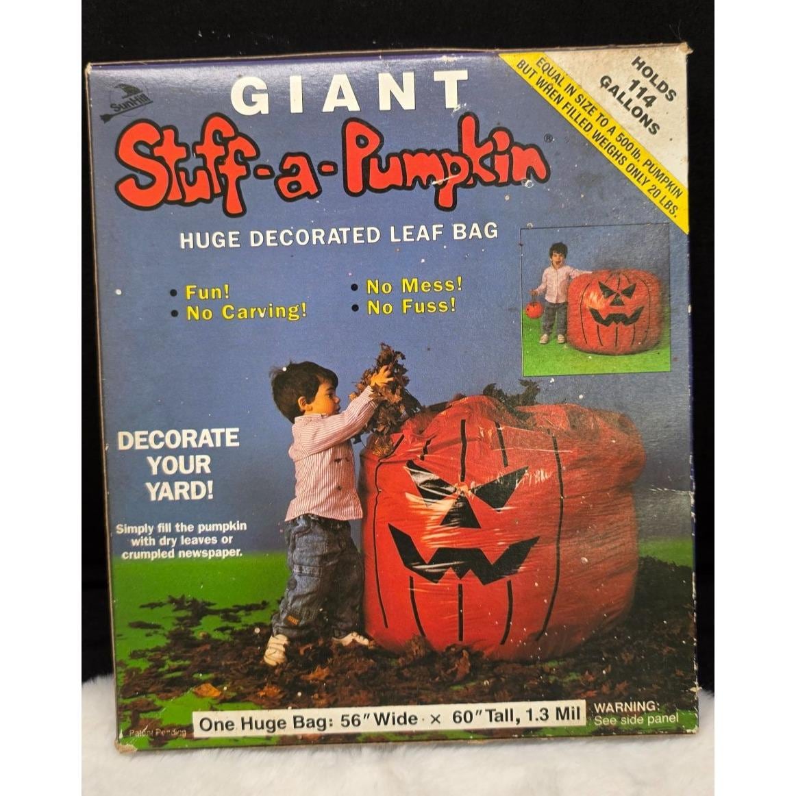 Vintage Halloween '80s Stuff a Giant Pumpkin Leaf Bag Original Box