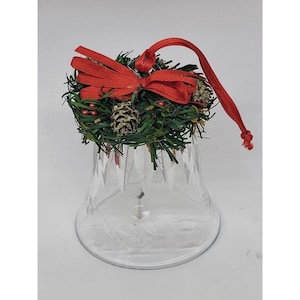 Vintage Glass Christmas Bell with Greenery and Pinecones