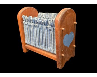 Vintage Wood & Blue Heart Napkin Holder w Blue Fabric Cottage Core Primitive