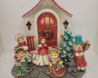 Vintage Holland Keramikform Weihnachten Caroler&#39;s, Dorf und Weihnachtsbaum-Set