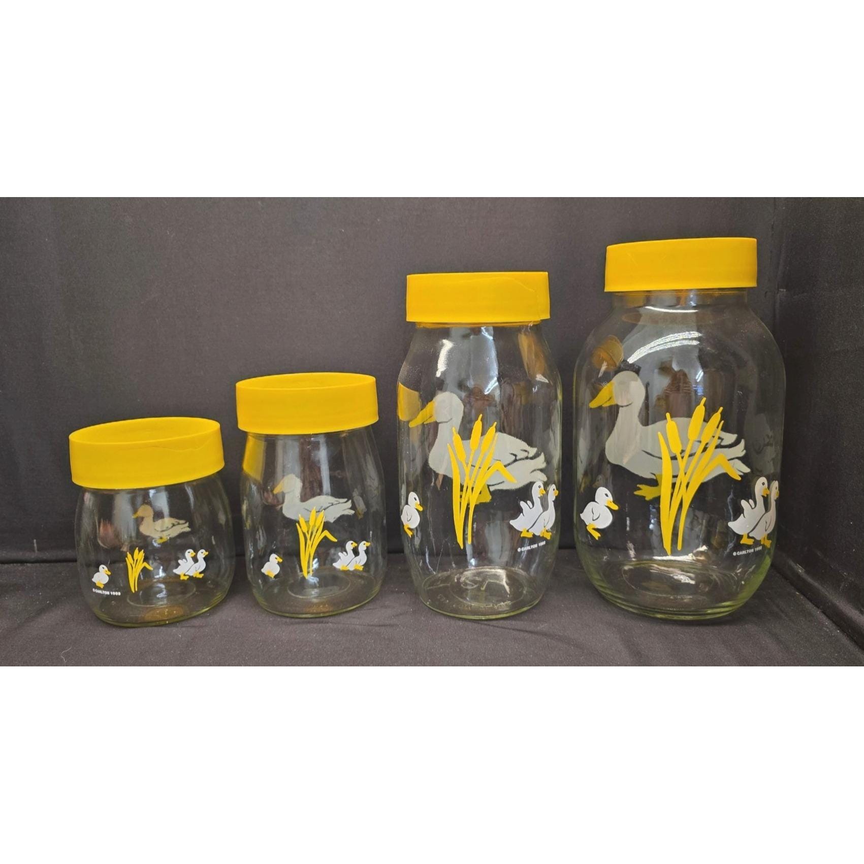 ストレージジャー ヴィンテージ　1285年　ナカノガラス缶　昭和レトロ　当時物 Vintage 1982 Carlton Yellow & Glass Canister Set Country Duck