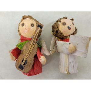 Vintage Paper Mache Christmas Holiday Pair of Angel Ornaments