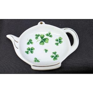 Vintage Lefton Tekanna Formad Skål St Patrick Day Klöver Shamrock Prydnadsskål