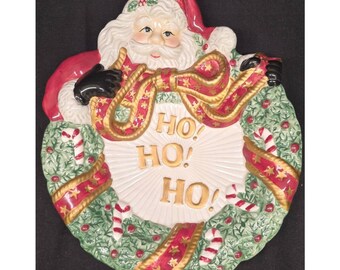 Vintage Fitz & Floyd Christmas Ho! Ho! Ho! Santa W/ Wreath Canape