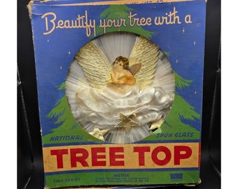 Vintage MCM Christmas Tree Topper National Tinsel Co Spun Glass Angel Hair