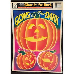 Vintage 1990 Halloween Halloween Glow in the Dark Jack-O-Lantern Kürbisse Fensterbilder