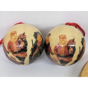 Vintage Paper Mache Santa Christmas Ornament Set