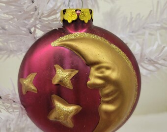 Vintage beidseitige himmlische Mond Gesicht und Sterne Weihnachtsverzierung