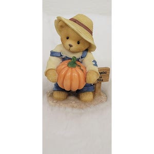 Vintage Cherished Teddies Enesco Pumpkin Carving Set with Bear Pumpkin Figurine
