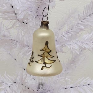Vintage Hand Blown Glass Hand Painted Christmas Bell Ornament