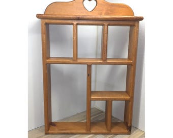 Vintage Wall Heart Cut-Out Wood Cubby Display Shelf 25"x16.5" Cottage Core Decor