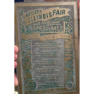 Vintage Werbung Western Illinois Fair Metalldruckplatte mit Gravur