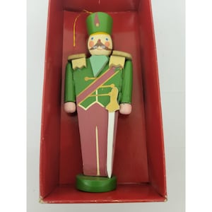Vintage Handpainted Wood Nutcracker Christmas Ornament