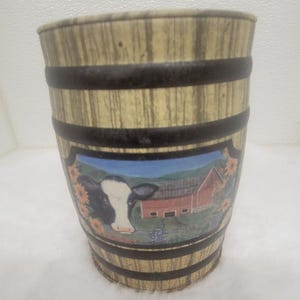 Vintage Cow Farm Scenery Tin Container with Cork