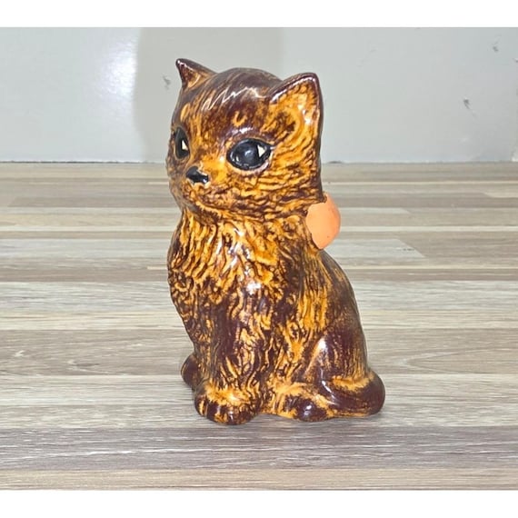 かっきー【Vintage Ceramic Figurine】 Vintage Glazed Ceramic Miniature Cat Figurine Trinket Duncan
