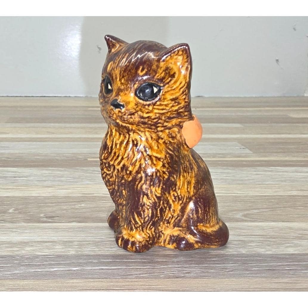 Vintage Glazed Ceramic Miniature Cat Figurine Trinket Duncan