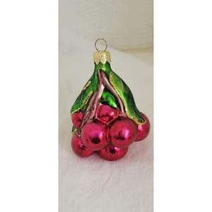 Vintage Blown Glass Cherry Christmas Ornament Made in Poland Holiday Fruit
