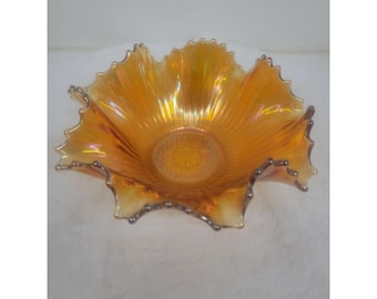 Vintage Orange Carnival Glass Imperial Decorative Bowl