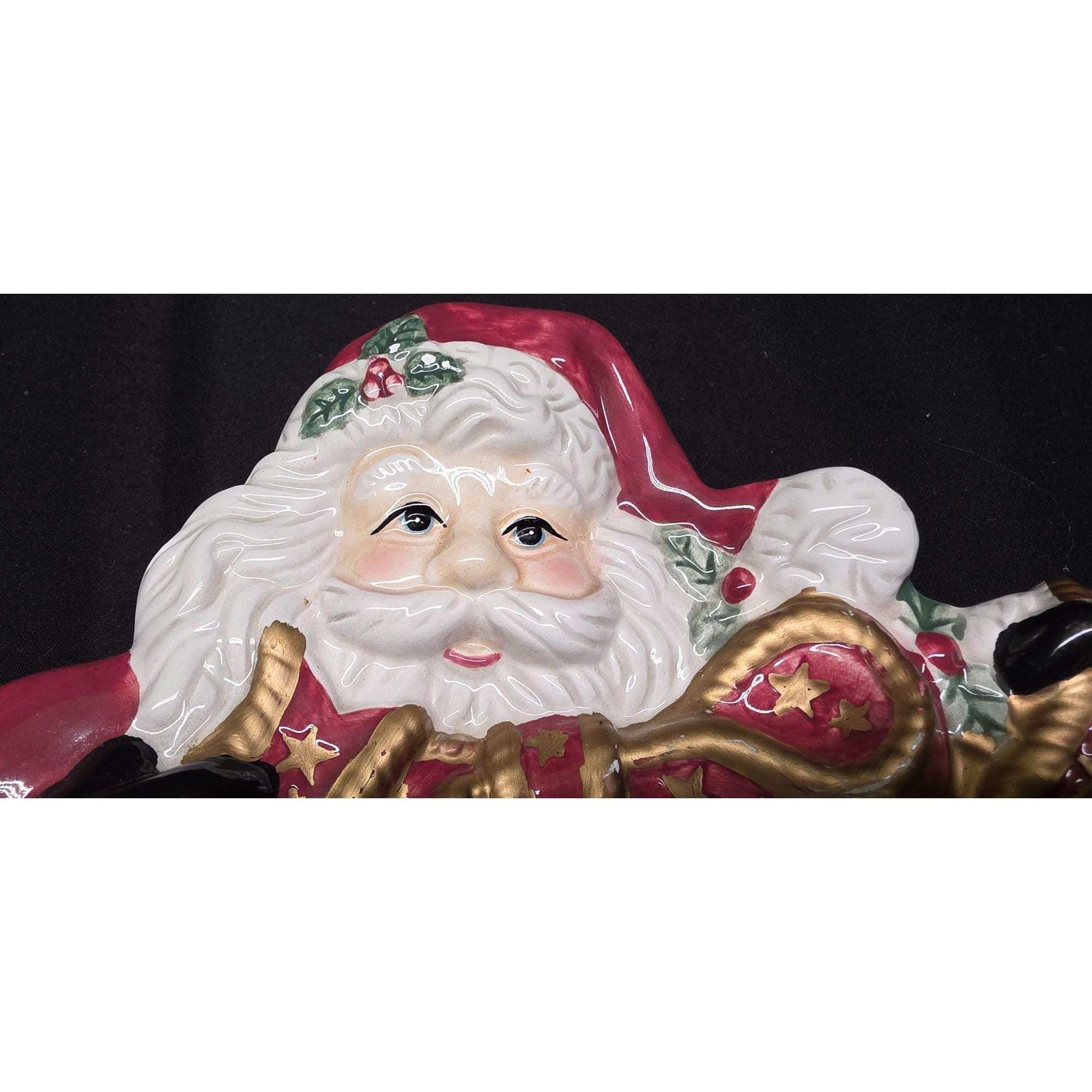 Vintage Fitz & Floyd Christmas Ho! Ho! Ho! Santa W/ Wreath Canape