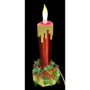 Vintage MCM Christmas Red Foil and Plastic Light Up Candle Retro Kitschy Holiday