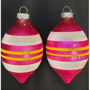 Vintage Merkurglas glänzende Brite rosa gelb weiße gestreifte Weihnachtsverzierung