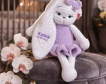 Crochet Bunny Doll, Personalized Stuffed Animal, Handmade Crochet  Plushie , Baby Shower Gift, Plush Toys